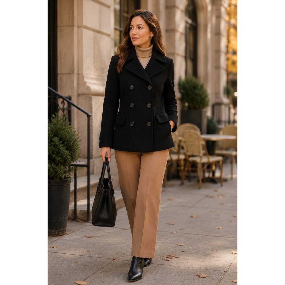 Banana Republic Wool Blend Peacoat Jacket Black Double Breasted Women S